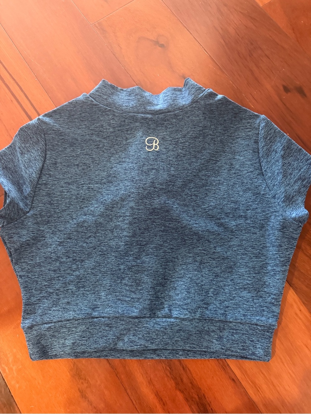 Bombshell Sportswear Heathered Blue Short Sleeve Top with Neon Yellow Zip - Picture 3 of 3